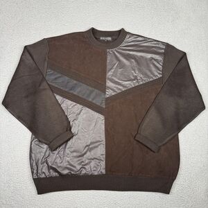 Bagazio Sweater Mens 2XL XXL Brown Faux Suede Leather Retro Colorblock Pullover